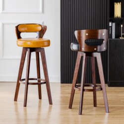 American-Style Solid Wood Bar Stool with Swivel, Vintage Backrest, High Stool, Light Luxury for Home Use, European-Style Coffee Shop Front Desk Bar Stool