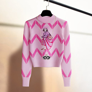 
European-style embroidered high-end pullover sweater for women with high waist base mid-collar thermal underwear top knitted sweater