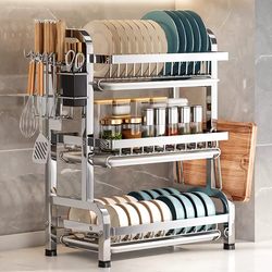 Stainless Steel Kitchen Bowl Rack, Draining Storage Rack, Knife Holder, Multifunctional Countertop Organizer for Bowls, Chopsticks, Plates, and Dishes, Storage Basket, Bowl Cabinet