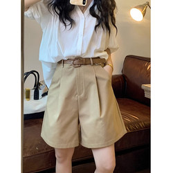 Khaki High-Waisted Casual Shorts for Women, Summer Plus Size, Versatile, Slimming, Straight-Leg A-Line, Mid-Length Wide-Leg Shorts
