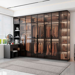 Solid Wood Wardrobe Home Bedroom Accessible Luxury Glass Door One Door to Top Cloakroom Cabinet Combination L-Shaped Corner Wardrobe