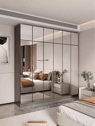 Wardrobe for Home Bedroom, Trendy Mirrored Walk-In Closet, Light Luxury, Simple Modern Wardrobe, Master Bedroom Combination Cabinet for Small Apartments