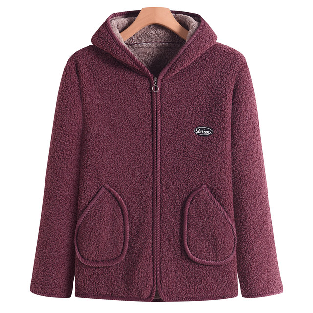 Mom's autumn and winter velvet thickened hooded coat for middle-aged and elderly women large size fashionable loose grain velvet warm top