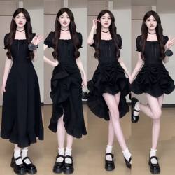 Plus-Size Short-Sleeved Dress for Women, One Dress with Four Ways to Wear, Elegant Waist-Cinching, Slimming, Ruffled, Thin Long Dress with a Sense of Design