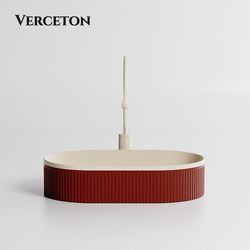 Color-Blocking Series Countertop Basin in Brick Red and Cream-Colored Ceramic Art Washbasin for Washing Hands and Face