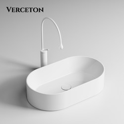 Oval-Shaped Ceramic Integrated Art Countertop Washbasin for Balcony Bathroom, Simple Washbasin for Washing Face