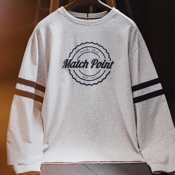 
Madden workwear American striped embroidered round neck sweatshirt gray thin front shoulder hoodless commuter long-sleeved T-shirt men's spring