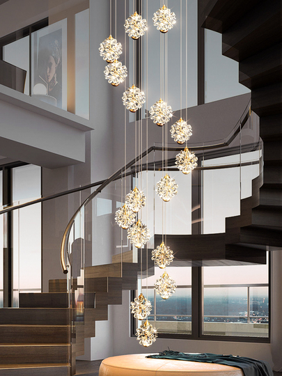 クリスタルシャンデリア - 19灯 モダン階段照明