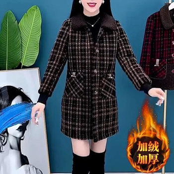 
Autumn and winter fashionable new style plus velvet thickened mid-length jacket for women with high-end temperament, slim and majestic mother's wear