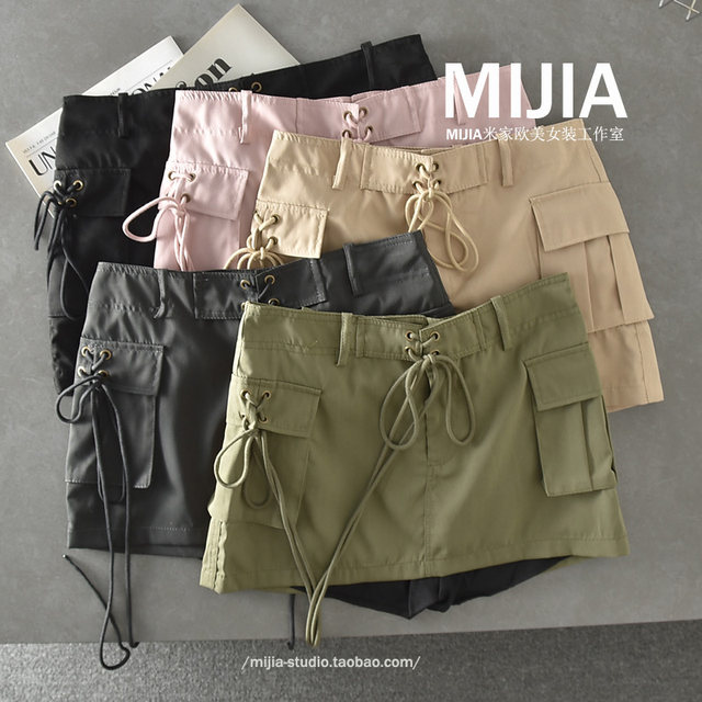 American retro low waist lace-up work skirt skirt women summer hot girl small hip-covered anti-exposure skirt