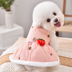 Pet Autumn and Winter Clothing with Leash Attachment, Fleece-Lined Dog and Cat Apparel, Small Dog Pomeranian Teddy Bichon Suspender Dress