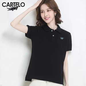 Kaidi Crocodile Polo Short -sleeved T -shirt Female Summer Cotton Poetry Loose Sports V -neck Topper
