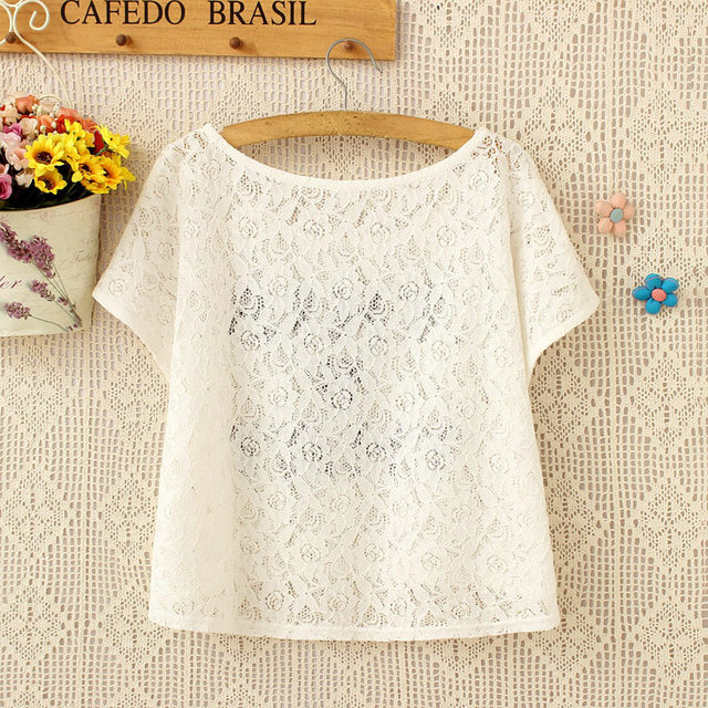 2024 new summer hollow lace shirt short-sleeved loose printed letters ...