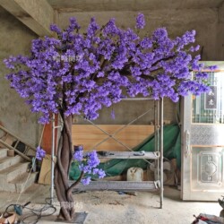 Simulated Jacaranda Tree, Large Fake Tree, Blue and Purple Floor-Standing Floral Arrangement, Indoor and Outdoor Wedding Window Background Decoration Tree