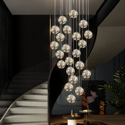 Staircase Light, Starry Sky Long-Line Chandelier, Duplex Rotating Light, Modern Minimalist Nordic Showroom Villa Loft Living Room Light
