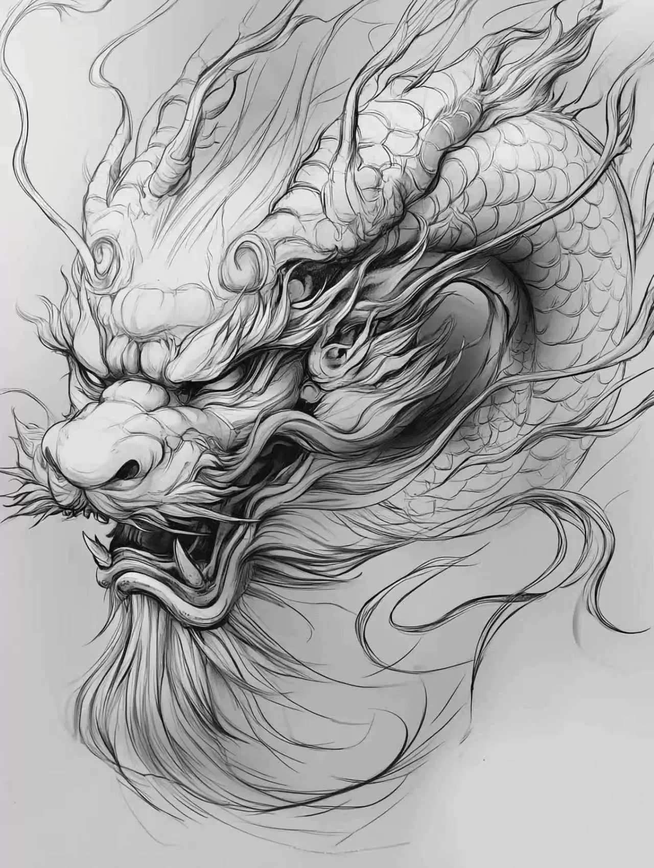 Ai龙头9张手绘素描图装饰画素材木雕激光叶雕矢量图