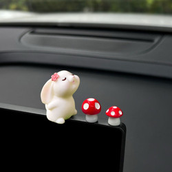 Cute Little Rabbit and Mushroom Car Dashboard Decoration, Screen-Mounted Car Decoration Items, Adorable Electric Car Accessories for Women