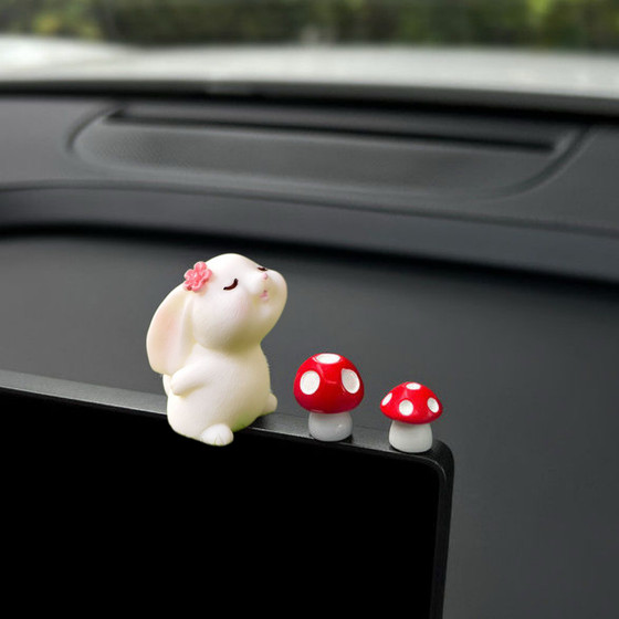 
Little rabbit mushroom car ornaments center console screen lying car decoration supplies cute female electric car accessories