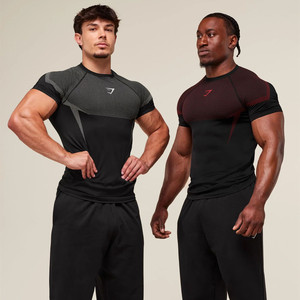 
Sports short-sleeved men's T-shirt fitness quick-drying breathable American fashion brand muscle iron cuffs round neck raglan sleeves