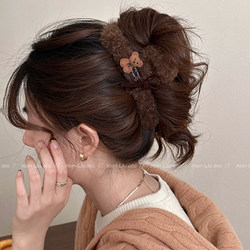 Cartoon Bear Plush Hair Clip for Women 2025 New Style High-End Back-Of-Head Hair Clip Shark Clip Hair Accessory