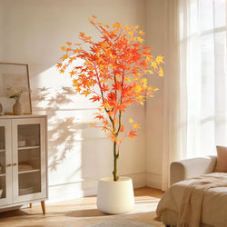 High-End Artificial Maple Tree Landscaping Indoor Large Plant Hotel Decoration Ornament Fake Tree Bionic Red Maple Tree Floor Flower