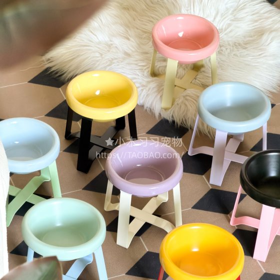 
pecolo deep and shallow mouth food ceramic cat and dog pet bowl neck guard increased anti-overturn food bowl 14cm bowl rack set