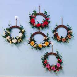 Round Artificial Wreath Retro Decorative Background Wall Hanging Rattan Wicker Nordic Bedroom Door Hanging Ornament
