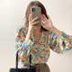 Korean chic retro pearl-trimmed double-layer large lapel single-breasted loose long-sleeved floral shirt top