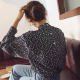 Korean chic autumn retro temperament stand-up collar back single-breasted design long-sleeved floral chiffon shirt top for women