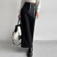 South Korea Chic Winter retro handsome high waist, thin waist, thin waist stitching PU leather straight hip skirt long skirt female