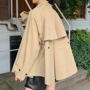 
Korean chic autumn retro British style standing collar cloak design loose long-sleeved short windbreaker jacket for women