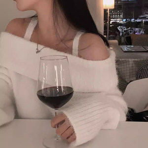 
Korean chic autumn and winter French temperament one-length neck off-shoulder imitation mink hair loose versatile long-sleeved sweater sweater for women
