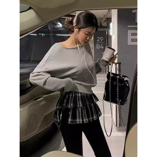 Liangliang's double-layer ruffle plaid skirt for women in spring and summer new retro age-reducing side lace-up layered skirt