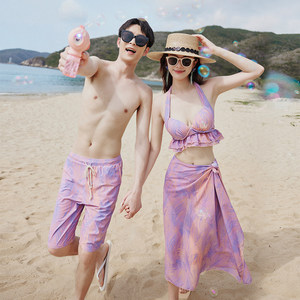 
Couple swimsuit split bikini gathered steel support water park sexy couple hot spring beach vacation three-piece set