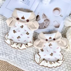 New Puppy Clothes for Autumn and Winter, Fleece-Lined Warm Dress, Cute Dog and Cat Small Breed Clothing, Japanese and Korean Style Harness Outfit