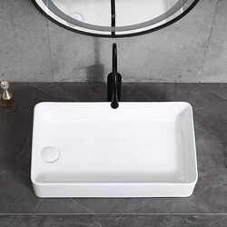 Ceramic Square Washing Machine Basin with Side Drain, Suitable for Home Balcony Use, with Asymmetrical Opening