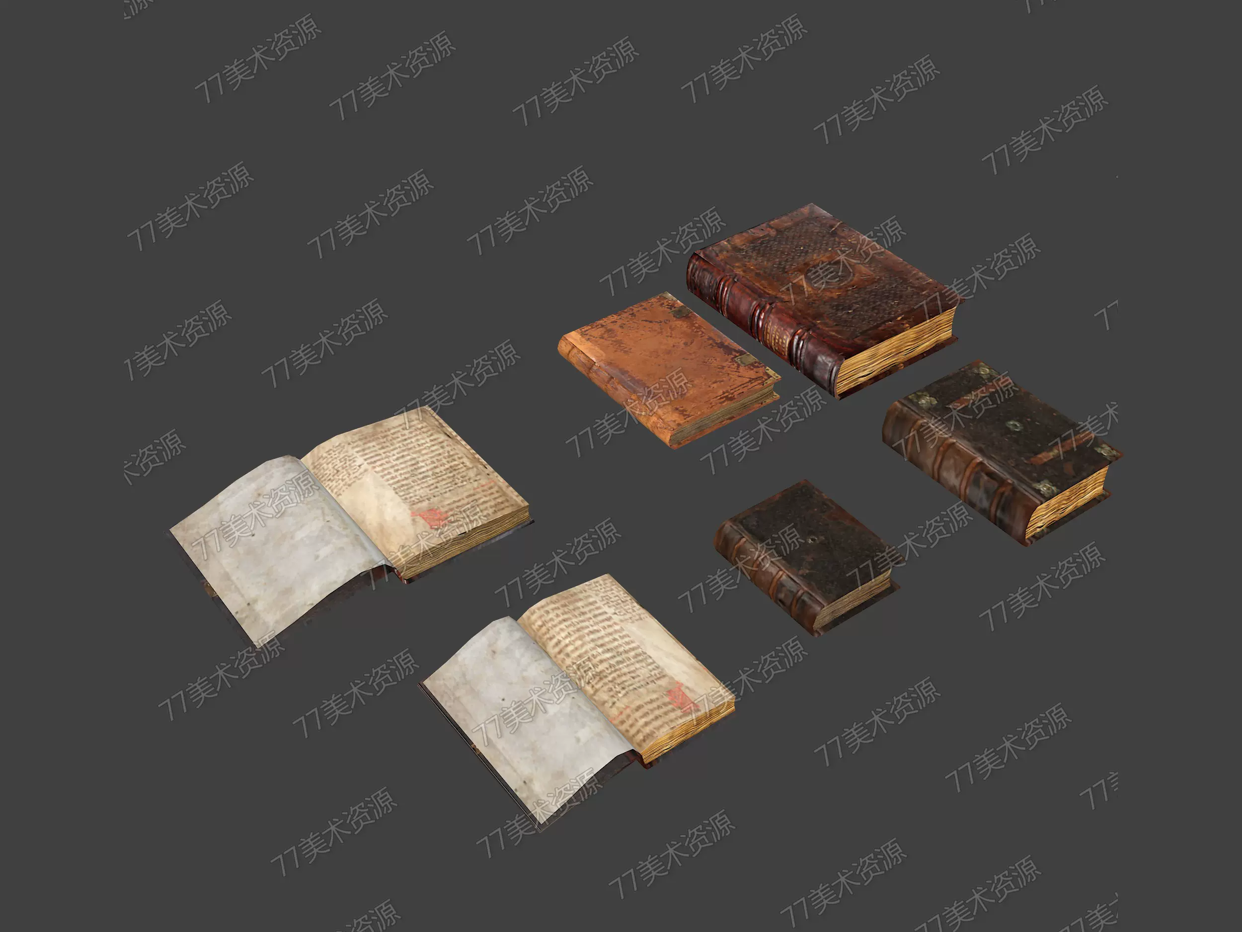 复古书本笔记本典籍法典旧书籍3dmax模型unity游戏素材u3d