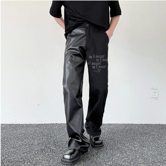 
[Boutique] Free shipping over 68 years old, 2025 spring and autumn men's American personality design stitching leather pants embroidered casual pants
