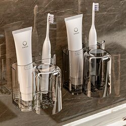 Toothbrush Cup Holder, Light Luxury, No-Drill Bathroom Toothpaste and Toothbrush Cup Drainage Rack, Bathroom Storage, Wall-Mounted