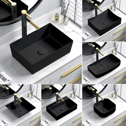 Black Square Ceramic Countertop Washbasin Round Countertop Basin Household Basin Small Size Balcony Countertop Washbasin