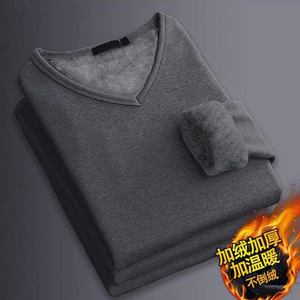Male long -sleeved warm and velvet T -shirt autumn and winter long -sleeved T -shirt slimming bottoming shirt Men's Korean version of V -neck with autumn clothes