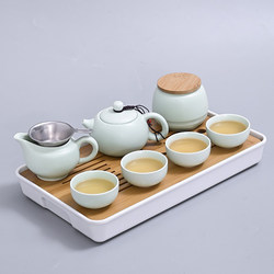 Small Tea Set for Home Use, Simple One Pot and Four Cups, Complete Set for Courtyard, Premium Kung Fu Tea Set for Guest Rooms, Balcony, Dry Brewing Bamboo Tea Table
