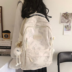 Japanese Imported Schoolbags for Girls, Junior High School Students, Large Capacity, Spine Protection, Bear Print, Simple Backpack for Women