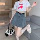Gray denim skirt for women thin summer 2025 new high-waist pleated short skirt anti-exposure A-line skirt pants