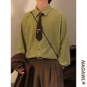 
NAGAWL2026 spring American retro hollow texture tie design POLO collar long-sleeved shirt men's trendy tops