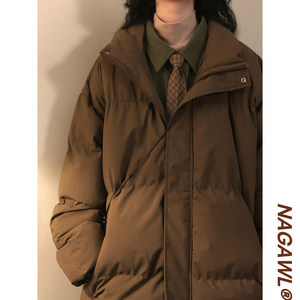 
NAGAWL2025 winter American retro bread suit solid color stand collar thickened cotton coat couple coat couple coat men and women