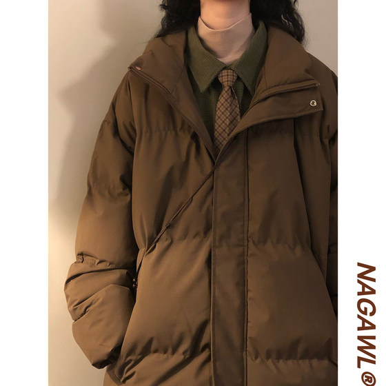 
NAGAWL2025 winter American retro bread suit solid color stand collar thickened cotton coat couple coat couple coat men and women