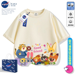 Nasa Co-Branded Short-Sleeved T-Shirts for Boys and Girls 2025 New Summer Kidsren's Medium and Large Kidsren's Pure Cotton Loose Half-Sleeved Tops