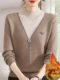 Mom's winter clothes plus fluff sweater new half turtle neck fake two pieces autumn and winter thickened integrated velvet middle-aged and elderly base shirt for women