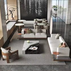 Nordic Light Luxury Fabric Sofa, Negotiation Table and Chair Set, Hotel Lobby, Sales Office Reception, Leisure Sofa